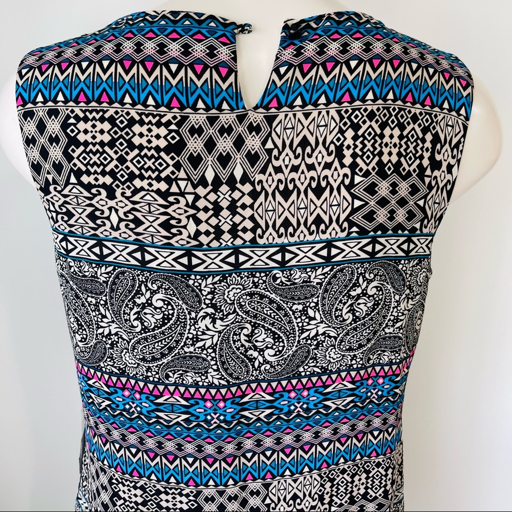 AS U WISH midi DRESS with bright blue bohemian Shift DRESS lined sleeveless M - Picture 6 of 13